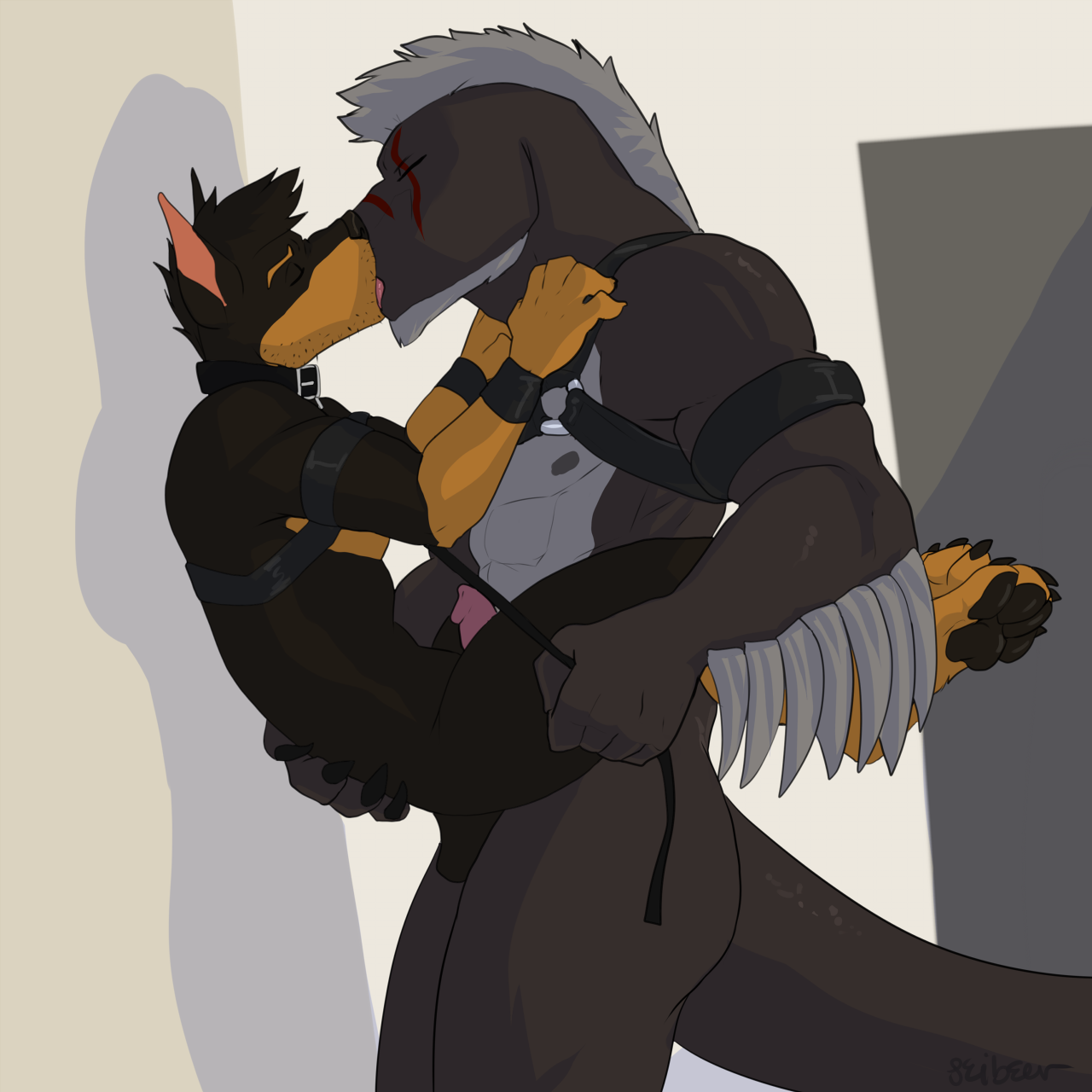 2019 2_males anal anal_penetration animal_genitalia animal_penis anthro anthro/anthro anthro_penetrated anthro_penetrating anthro_penetrating_anthro black_body black_ears black_fur black_hair black_pawpads black_tail brown_body brown_fur brown_skin brown_tail canid canine_genitalia canine_penis canis carlfrost_(character) domestic_dog duo fur genitals grey_body grey_hair grey_skin hair hi_res kissing male male/male male_penetrated male_penetrating male_penetrating_male mammal masculine monotone_ears monotone_hair monotone_tail multicolored_body multicolored_fur multicolored_skin multiple_males obsidian_ramirez pawpads paws penetration penile penile_penetration penis penis_in_ass seibear sex skin tail two_tone_body two_tone_fur two_tone_skin velociraptor