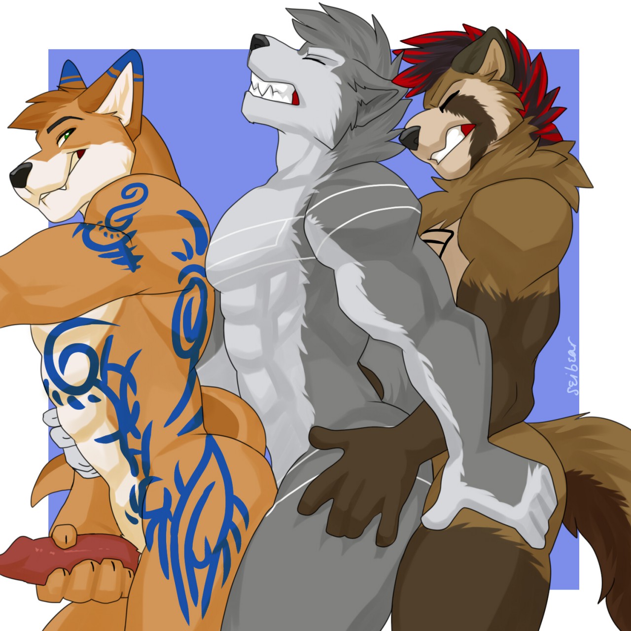 2018 3_males anal anal_penetration anthro anthro/anthro anthro_penetrated anthro_penetrating anthro_penetrating_anthro black_hair black_nose blue_ears brown_body brown_fur brown_tail canid canis dean_(wanderer1708) dingo dipstick_ears fox fur genitals grey_(doubledeeeddboy) grey_body grey_ears grey_fur grey_hair grey_tail hair hand_on_penis hi_res kintama_ryo male male/male male_penetrated male_penetrating male_penetrating_male mammal masculine monotone_ears monotone_hair multicolored_body multicolored_ears multicolored_fur multicolored_hair multiple_males nude nude_anthro nude_male orange_body orange_ears orange_fur orange_hair orange_tail penetration penile penile_penetration penis penis_in_ass racoon_dog red_hair seibear sex tail tanuki threesome trio two_tone_body two_tone_ears two_tone_fur two_tone_hair white_body white_fur wolf
