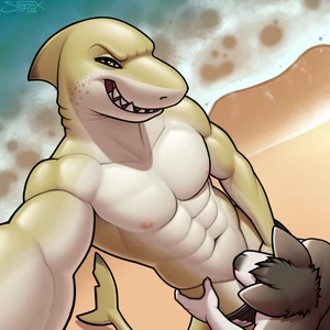 2018 2_males absurd_res anthro anthro/anthro anthro_penetrated anthro_penetrating anthro_penetrating_anthro bottomwear bottomwear_down canid canis clothing clothing_down domestic_dog duo fellatio fish fur genitals green_eyes grey_body grey_ears grey_fur grey_hair hair hi_res hip_grab husky looking_at_viewer male male/male male_penetrated male_penetrating male_penetrating_male mammal marine masculine monotone_ears monotone_hair multicolored_body multicolored_fur multicolored_skin multiple_males oral oral_penetration penetration penile penis penis_in_mouth sex shark shorts shorts_down sigma_x skin two_tone_body two_tone_fur two_tone_skin watermark white_body white_fur white_skin yellow_body yellow_skin