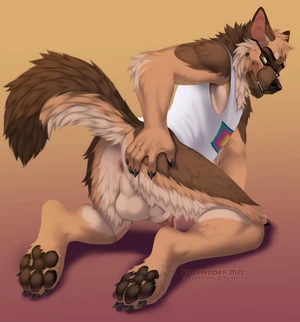 1_male 2022 aniel animal_genitalia animal_penis anthro anus ass backsack balls black_ears black_pawpads black_tail brown_body brown_ears brown_fur brown_tail butteredshep canid canine_genitalia canine_penis canis clothing dipstick_tail domestic_dog eyewear fur genitals german_shepherd glasses hi_res licking licking_lips licking_own_lips lipsticking male mammal markings masculine multicolored_ears orange_eyes pawpads paws penis penis_tip rear_view sheath shirt solo spreading spreading_ass tail tail_markings tan_body tan_fur tan_tail tank_top topwear two_tone_ears white_balls white_body white_fur white_sheath white_tail