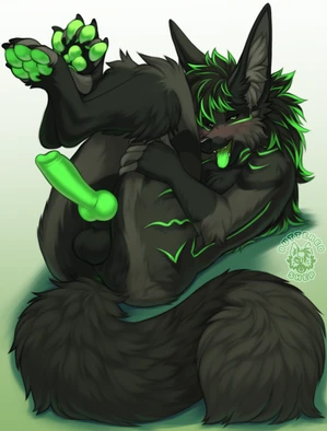 1_male 2024 animal_genitalia animal_penis anthro balls black_balls black_body black_ears black_fur black_tail butteredshep canid canine_genitalia canine_penis dipstick_tail erection fur genitals green_body green_eyes green_fur green_hair green_pawpads green_penis grey_body grey_fur grey_inner_ear hair inner_ear_fluff knot knotted_penis looking_at_viewer male mammal markings masculine monotone_ears multicolored_body multicolored_fur multicolored_hair multicolored_tail pawpads paws penis solo tail tail_markings tongue tongue_out tuft two_tone_hair two_tone_tail