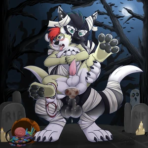 2024 2_males absurd_res ahegao aka_the_otter anal anal_penetration animal_genitalia anthro anthro/anthro anthro_penetrated anthro_penetrating anthro_penetrating_anthro balls bat bite black_balls black_nose black_pawpads black_sheath blue_eyes blush bottomwear bottomwear_around_one_leg bottomwear_down briefs canid canis clothing clothing_around_one_leg clothing_down cum cum_drip cum_in_ass cum_inside cum_on_balls cum_on_knot dripping duo erection excessive_cum excessive_genital_fluids eyewear fur gaokun genital_fluids genitals ghost glasses hair halloween hi_res holiday knot knotted_penis looking_pleasured male male/male male_penetrated male_penetrating male_penetrating_male mammal masculine monotone_ears monotone_hair multicolored_body multicolored_fur multicolored_tail multiple_males mustelid otter pawpads paws penetration penile penile_penetration penis penis_in_ass red_hair rexouium sex sheath tail tongue tongue_out two_tone_body two_tone_fur two_tone_tail underwear underwear_around_one_leg white_balls white_body white_fur white_sheath white_tail wolf yellow_body yellow_ears yellow_fur yellow_tail