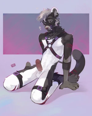 1_male 2023 alikars anthro balls black_body black_ears black_fur black_tail dipstick_tail erection fangs felid fur genitals grey_eyes grey_hair grey_tail hair harness hi_res humanoid_genitalia humanoid_penis male mammal markings masculine multicolored_ears multicolored_tail nude nude_anthro nude_male penis pink_nose red_body red_fur red_tail sabertooth_(anatomy) solo tail tail_markings teeth two_tone_ears white_balls white_body white_ears white_fur