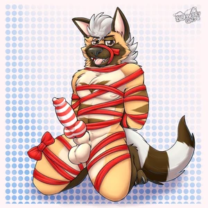 1_male 2024 animal_genitalia animal_penis anthro balls black_nose bondage bound brown_body brown_ears brown_fur brown_tail canid canine_genitalia canine_penis dipstick_tail erection fur gaokun genitals hair heston hi_res knot knotted_penis looking_at_viewer male mammal markings masculine monotone_ears monotone_hair multicolored_body multicolored_fur multicolored_tail open_mouth penis red_penis ribbon_bondage ribbons sheath solo species_request striped_penis tail tail_markings tongue tongue_out two_tone_tail white_balls white_body white_fur white_hair white_penis white_sheath white_tail yellow_body yellow_fur