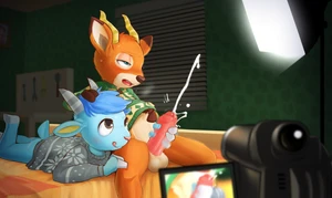 2_males absurd_res animal_crossing antelope anthro anthro/anthro balls beau_(animal_crossing) bed blue_body blue_ears blue_fur blush bottomless bovid brown_ears caprine clothed clothing cum cumshot dipstick_ears duo ejaculation fur furniture genital_fluids genitals goat green_eyes grey_eyes handjob hi_res horn humanoid_genitalia humanoid_penis licking licking_lips licking_own_lips looking_pleasured lying male male/male mammal masculine multicolored_body multicolored_ears multicolored_fur multiple_males nintendo on_front orange_body orange_ears orange_fur penile penis pink_nose sex sherb_(animal_crossing) sweater sweater_only topwear topwear_only twang two_tone_body two_tone_ears two_tone_fur white_balls white_body white_fur