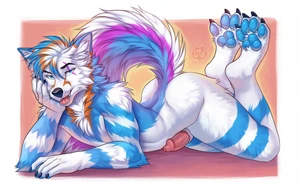 1_male 2023 animal_genitalia animal_penis anthro blue_body blue_ears blue_eyes blue_fur blue_hair blue_pawpads blue_tail butteredshep canid canine_genitalia canine_penis dipstick_tail fox fur genitals hair half-erect looking_at_viewer male mammal markings masculine multicolored_body multicolored_fur multicolored_hair orange_body orange_ears orange_fur orange_hair pawpads paws penis purple_tail sheath solo tail tail_markings white_body white_ears white_fur white_hair white_sheath white_tail