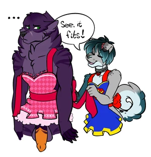 2015 2_males annoyed anthro australian_shepherd balls black_ears black_nose blue_body blue_fur blue_hair blue_nose blue_tail bottomwear canid canis clothing curled_tail dialogue dipstick_ears domestic_dog duo engish_text femboy flaccid floppy_ears fur genitals green_eyes grey_body grey_ears grey_fur grey_tail hair maid_uniform male mammal masculine monotone_ears monotone_hair multicolored_body multicolored_ears multicolored_fur multicolored_tail multiple_males open_mouth orange_penis penis purple_balls purple_body purple_ears purple_fur rileymutt sekotta skirt tail thesearchforlostwings two_tone_ears uniform white_body white_fur white_tail