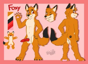 1_male 2022 absurd_res animal_genitalia animal_penis anthro ass biped black_ears blep canid canine_genitalia canine_penis chibi cute_fangs dipstick_ears dipstick_tail erection eyebrow eyebrow_through_hair fangs femboyfans fox foxy_(donovan_dmc) fur gaokun genitals gesture grin hair hi_res knot knotted_penis looking_at_viewer looking_back looking_back_at_viewer male mammal markings mascot masculine model_sheet monotone_hair multicolored_body multicolored_ears multicolored_fur multicolored_tail multiple_poses nude nude_anthro nude_male orange_ears orange_hair pawpads paws penis pink_pawpads red_eyes red_penis solo tail tail_markings teeth tongue tongue_out translucent translucent_hair waving