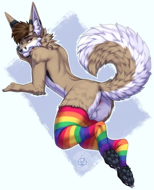 1_male 2023 anthro anus backsack balls black_ears black_nose black_pawpads brown_body brown_ears brown_fur brown_hair brown_tail butteredshep canid curled_tail fennec_fox fox fur genitals hair inner_ear_fluff looking_at_viewer looking_back looking_back_at_viewer male mammal masculine monotone_hair multicolored_body multicolored_ears multicolored_fur multicolored_tail orange_eyes pawpads paws rainbow_thigh_highs solo tail tuft two_tone_body two_tone_ears two_tone_fur two_tone_tail white_inner_ear white_tail